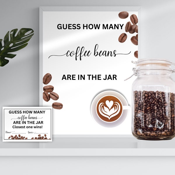How Many Coffee Beans Are In The Jar Sign & Answer Cards, Coffee Themed Showers Party Sign, Coffee Bean Guessing Game Digital Download