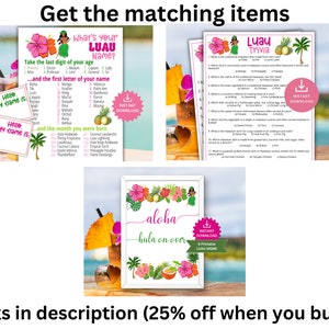 What's Your Luau Name Game WITH NAMETAGS + SIGN, Hawaiian Party Game, Tropical Birthday Party ...