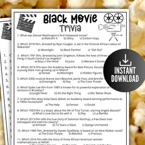 Black Movie Trivia Game, African American Actor Quiz, Black Culture Trivia, Black History Month,Family Game Night, Movie Night Party