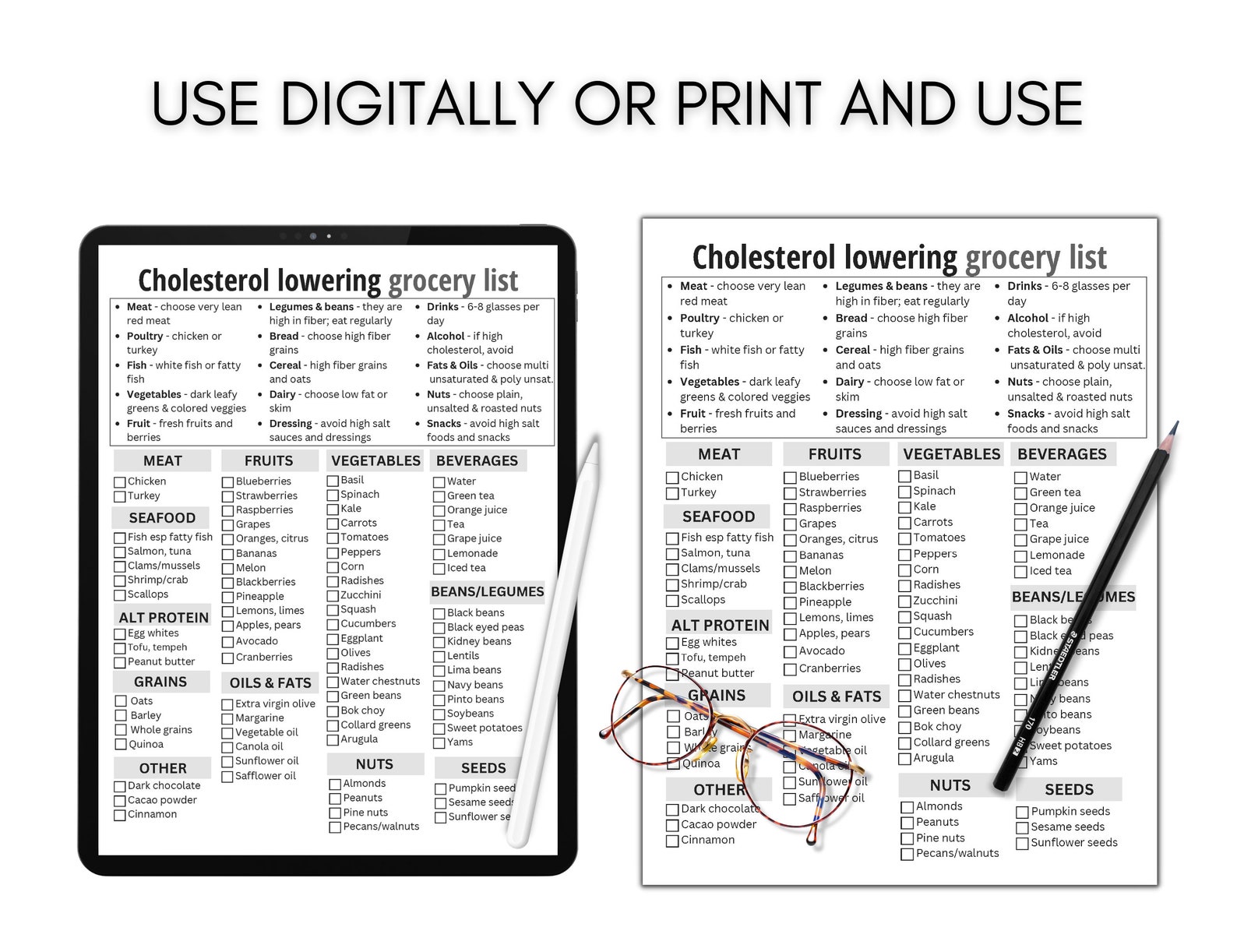 Lower Cholesterol Grocery List Cholesterol Meal (Instant Download) Etsy