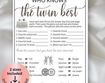 Who Knows The Twin Best, How well do you know the Birthday Twin, Twin Birthday Questionnaire Activity, Printable Birthday Game Icebreaker