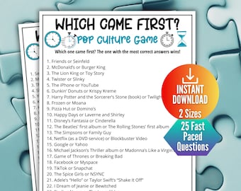Pop Culture Trivia Game, Guess Which Came First Quiz,Printable Game for Kids & Adults,Family Game Movie Night,Office Party Fun,TV Music Quiz