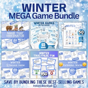 Winter Trivia Game Bundle, 65 Winter Game Mega Pack,Winter Holiday Party Games, Christmas Family Game,Wintertime Printable,Snow day activity