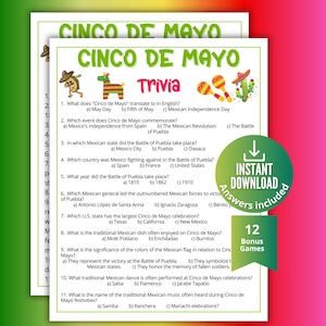 Trivia del Cinco de Mayo, juegos de trivia del Cinco de Mayo de opción múltiple, actividades en el aula, celebraciones de Fiesta Taco, quinto de mayo mexicano