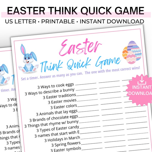 Easter Thnk Quick Game, Teen Easter Party Game, Easter Icebreaker Printable, Easter Group Game, Church Social Game, Instant Download