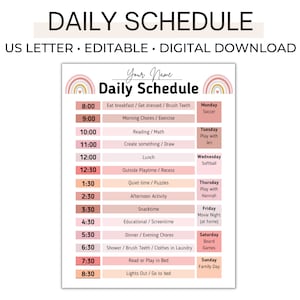 Daily Schedule, Daily Routine - Editable PDF, Daily routine Template