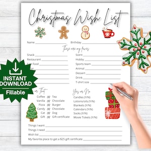 Weihnachtswunschliste, Mitarbeiter Secret Santa Fragen druckbar, Alles über mich Fragebogen, Mitarbeiter Wertschätzung, Geschenk Börse bearbeitbare PDF