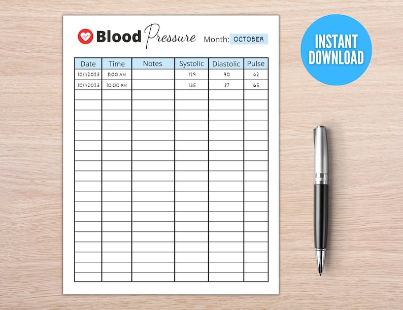 Blood Pressure Log Editable Printable Blood Pressure Tracker Medical
