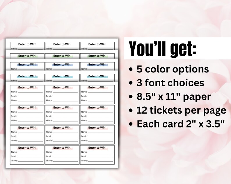 Printable Raffle Tickets, Enter to Win Tickets, Fundraiser Raffle ...
