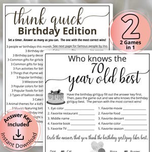 Who Knows The 70 Year Old Best + Think Quick-2 game bundle, Born in 1955 Games, How well do you know the Birthday Girl, Icebreaker Activity