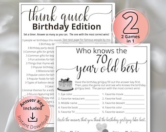 Who Knows The 70 Year Old Best + Think Quick-2 game bundle, Born in 1956 Games, How well do you know the Birthday Girl, Icebreaker Activity