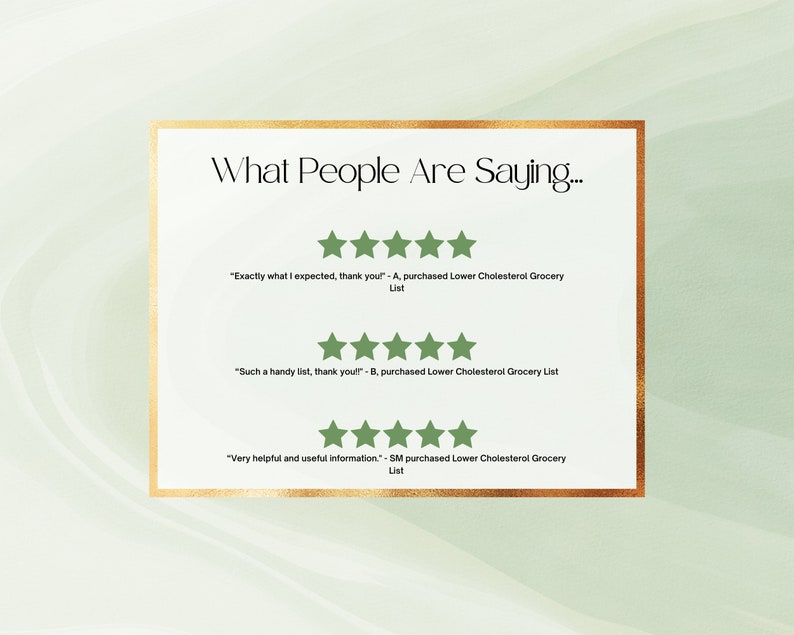Peut inclure: Un fond blanc avec un cadre dor&eacute; autour d'une bo&icirc;te de texte. La bo&icirc;te de texte contient les mots "What People Are Saying..." en texte noir. Sous le texte, trois &eacute;valuations 5 &eacute;toiles avec des commentaires clients. Chaque commentaire comprend une citation d'un client et les initiales du client.