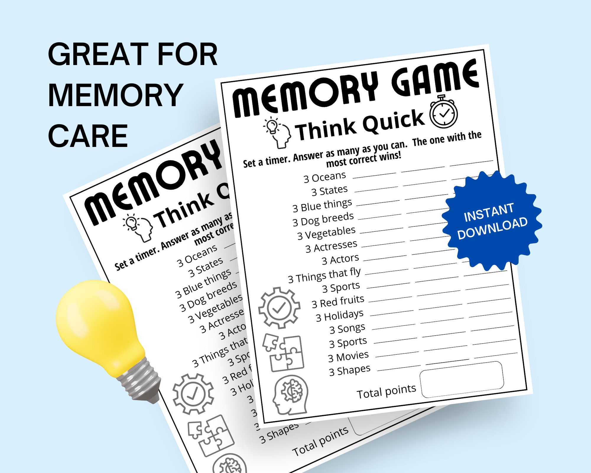 Think Quick Memory Care Game, Elderly Game,dementia Games,icebreaker ...