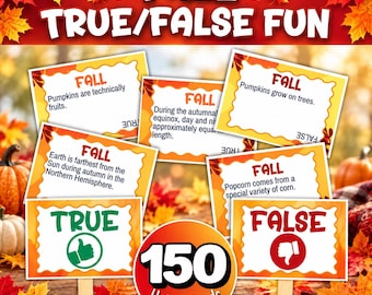 Fall True False Game, Autumn Trivia, Fall Trivia Game For Kids Teens & Adults,Thanksgiving Group Fun, Friendsgiving Games,Fun Classroom Quiz