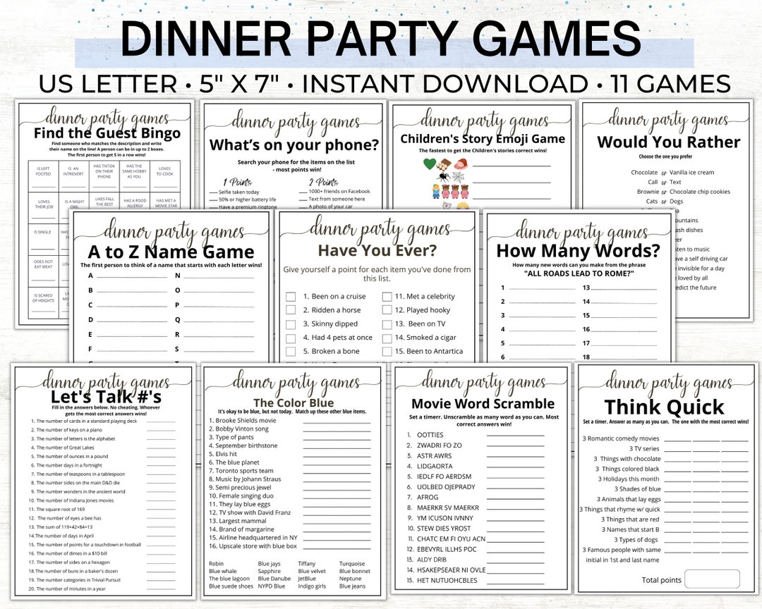 Dinner Party Game Bundle, Dinner Table Group Icebreaker Games, Dinner