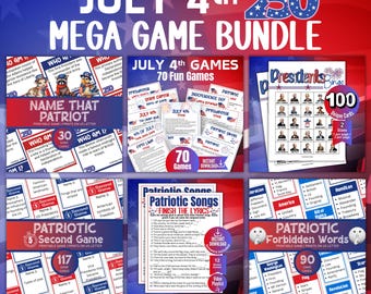 July 4th Game Bundle, Mega Independence Day Trivia, Presidents Bingo, Patriotic 5 Second Game,Forbidden Words Game, Classroom US History Fun
