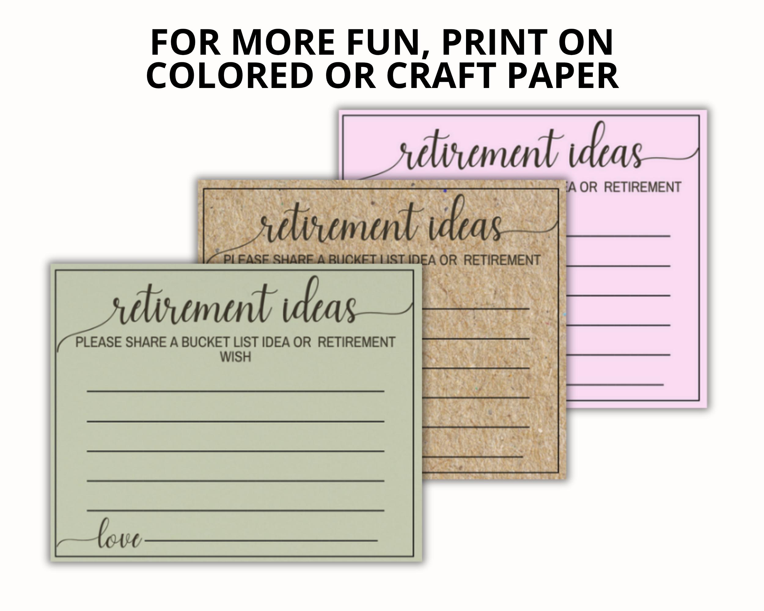 Retirement Send Off Retirement Bucket List Idea Sign & Notecards, Retirement Party Ideas ...