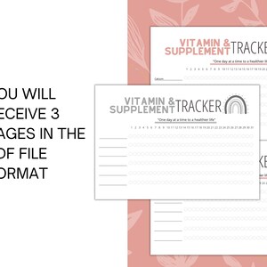May include: Printable vitamin and supplement tracker with a rainbow design. The tracker has a space for the date and 31 columns for each day of the month. The text "One day at a time to a healthier life" is included.