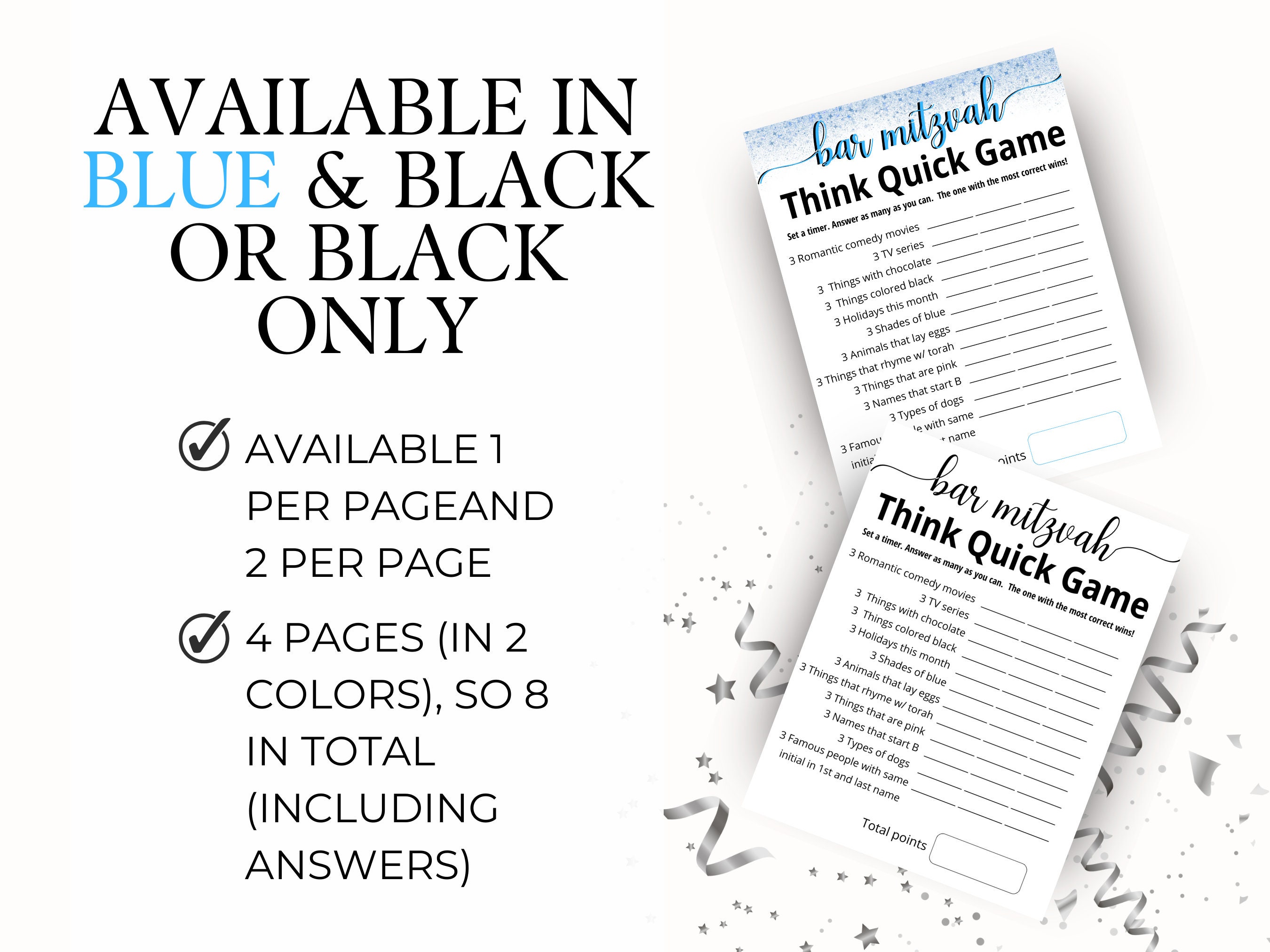 Bar Mitzvah Games Think Fast Bar Mitzvah Edition. Birthday Etsy