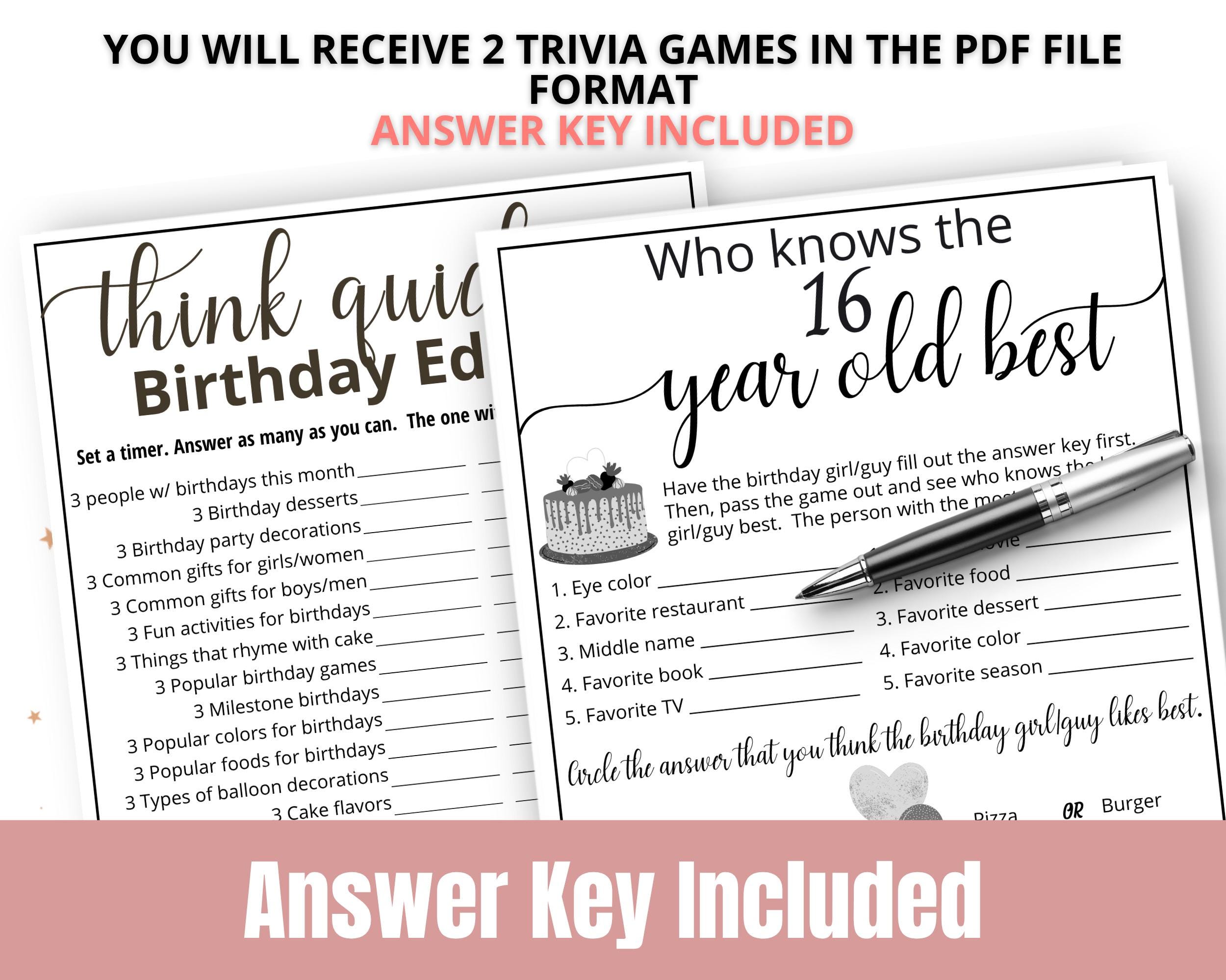 Who Knows the 16 Year Old Best + Think Quick-2 Game Bundle, Born in ...