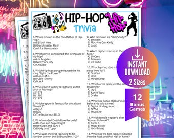 Hip-Hop Trivia Game, Rap Music Quiz,Printable Pop Culture Game for Teens & Adults,Fun Party Games, Black Culture Music,Name That Rap Hip Hop
