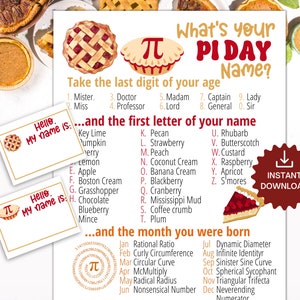 What&#39;s Your Pi Day Name Game WITH NAMETAGS + SIGN,Game, Pi Day Classroom Game, Daycare Activity, Fun for Adults & Kids Printable