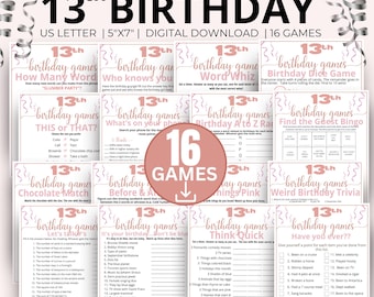 Juegos para el 13.º cumpleaños, paquete de juegos "Nacidos en 2013", juegos para el 13.º cumpleaños, actividades para adolescentes más vendidas para el cumpleaños de una niña de 13 años.