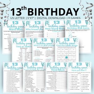 13th Birthday Trivia Game | Instant Download | Everything to do with the  number 13!