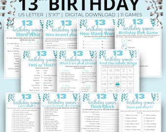 Juegos para el 13.º cumpleaños Aqua, paquete de juegos "Nacidos en 2013", juegos para el 13.º cumpleaños, actividades para adolescentes como regalo de cumpleaños para una niña de 13 años.