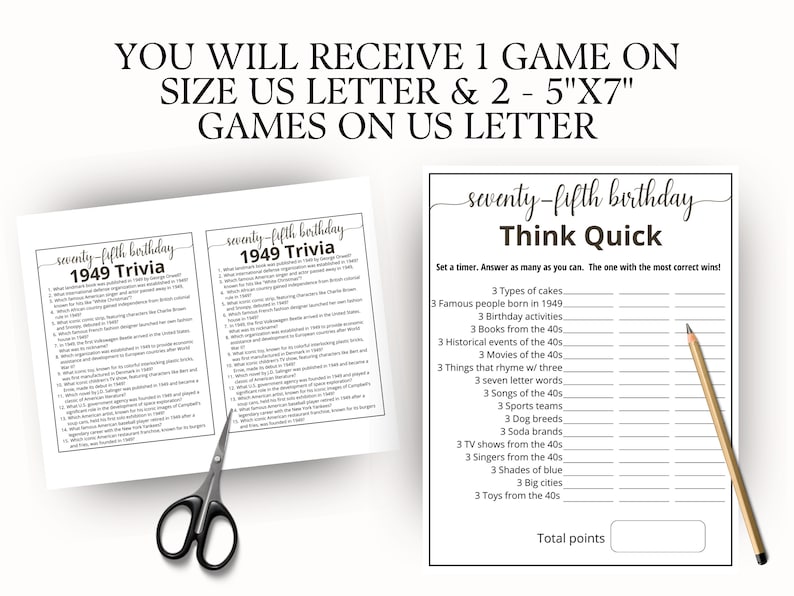 75th Birthday Party Games, Born in 1949 Game, 1949 Birthday Games, 75th Birthday Games,75th Birthday Gift Ideas image 3
