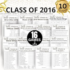 10th Reunion Party Games, Class of 2016 Game Bundle, 2016 Class Reunion Games, 10th Class reunion Games, High School Reunion,College Reunion