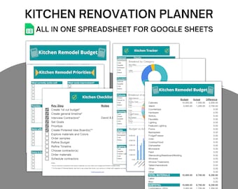Kitchen Renovation Budget, Home Renovation Organizer, Remodel Tracker, Renovation Spreadsheet - Use in Google Sheets