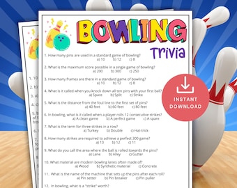 Bowling Trivia Game, Sports Team Trivia, Office Party Activity, Bowling Themed Birthday Party, Kids Party Activity, Bowling Team Idea