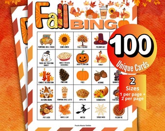 Fall Bingo Game,Kid Bingo Card Party Game,Autumn Baby Shower Game,Classroom Bingo,Senior Bingo Night,Church Group Fundraiser Raffle Activity