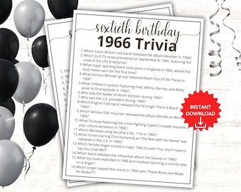 1966 Trivia Game, 60th Birthday Party Games, Born in 1966 Game, 1966 Birthday Games, 60th Birthday Games, 1966 Pop Culture