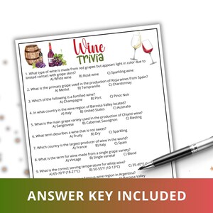Wine Trivia Game, Printable Wine &amp; Cheese Party Game for Adults, Wine ...