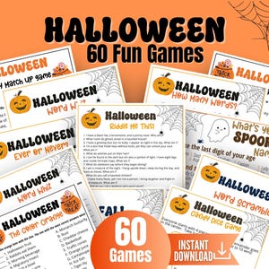 Halloween Games, Halloween Party Game Bundle, Classroom Halloween Activity, 60 Fun Printable Halloween Games for Adults, Teens and Kids image 1