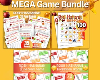 Rosh Hashanah Mega Game Bundle, Jewish New Year Games, High Holidays Games, Rosh Hashanah Bingo Game, 5 Second Game and Forbidden Words,