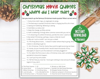 Christmas Movie Quote Trivia Game, Xmas Movies Quote Game, Christmas Office Party Game, Christmas Family Game, Holiday Party Printable Game