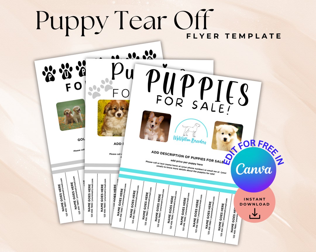 Editable Puppy Marketing Flyer, Dog Adoption Puppy Tear off Flyer Editable Puppy Marketing Flyer, Dog Adoption Puppy Tear off Flyer