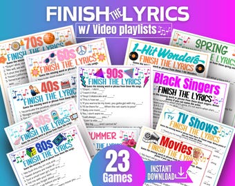 Finish the Lyrics Trivia Game Bundle,90s 80s 70s 60s 50s 40s Music Games for Kids Teens Adults &Seniors,Memory for Seniors,Song Trivia Party