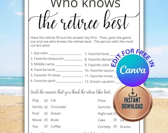Who Knows The Retiree Best Game - Editable in Canva,Retirement Party Game,Co-worker Send off Office Party Game,What would the retiree choose