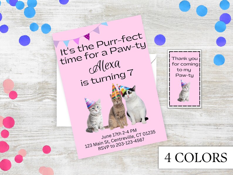 Editable Cat Birthday Invitation, Kitten Birthday, Cat Party Invitation ...