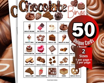 Chocolate Bingo Game, Valentine's Day Chocolate Party, Baby Shower Bingo Cards, Senior Bingo Night,Winter Fundraiser Raffle,Chocolate Easter
