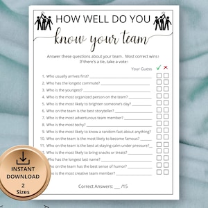 Team Building Games, How Well Do You Know Your Team, Coworker Activity,Happy Hour Office Party,Teammate Workmate Office Worker, Holiday Quiz