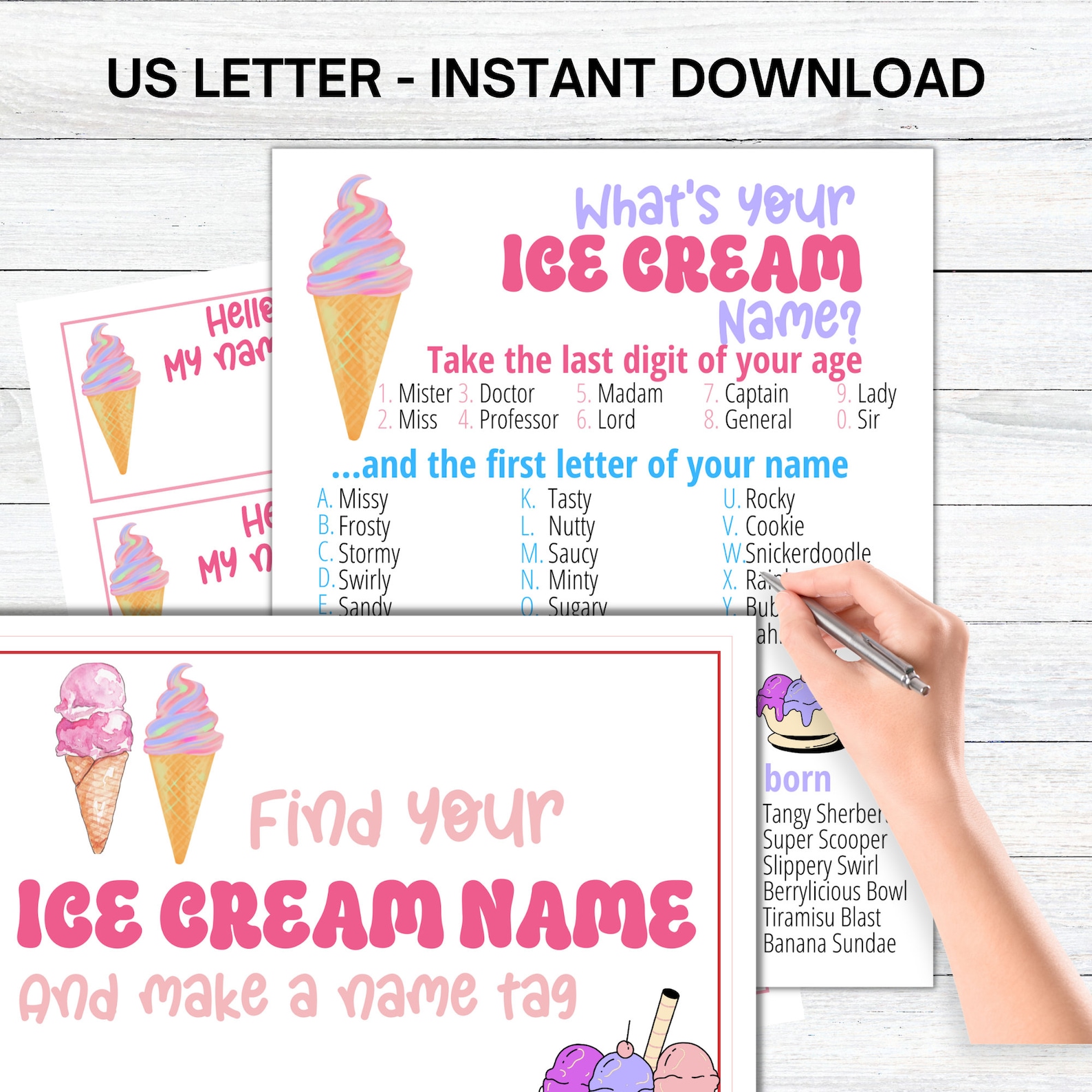 What's Your Ice Cream Name Game, Ice Cream Party Game, Ice Cream Party