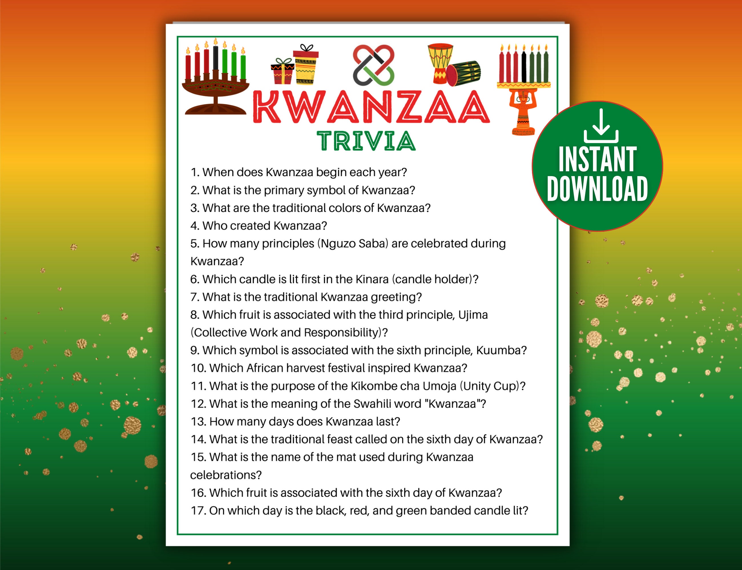 Kwanzaa Trivia Game, Kwanzaa Celebration Games, African American