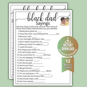 Black Dad Sayings Trivia for Baby Showers, Brown Dad Sayings Game, Black Daddy to be game, Father's Day Game,African American Dad Activity