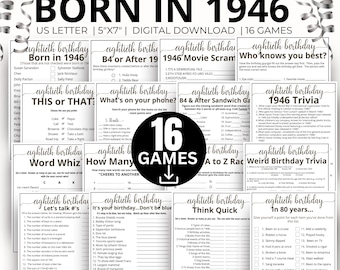 80歳の誕生日パーティーゲーム、1946年生まれゲーム、1946年誕生日ゲーム、80歳の誕生日ゲームギフト、1946年トリビアクイズ、1946年ポップカルチャーゲーム