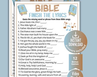 Bible Songs Finish the Lyrics Trivia Game, Christian Bible Music Games for Kids, Teens Adults, Sunday School Activity, Ideas for Homeschool